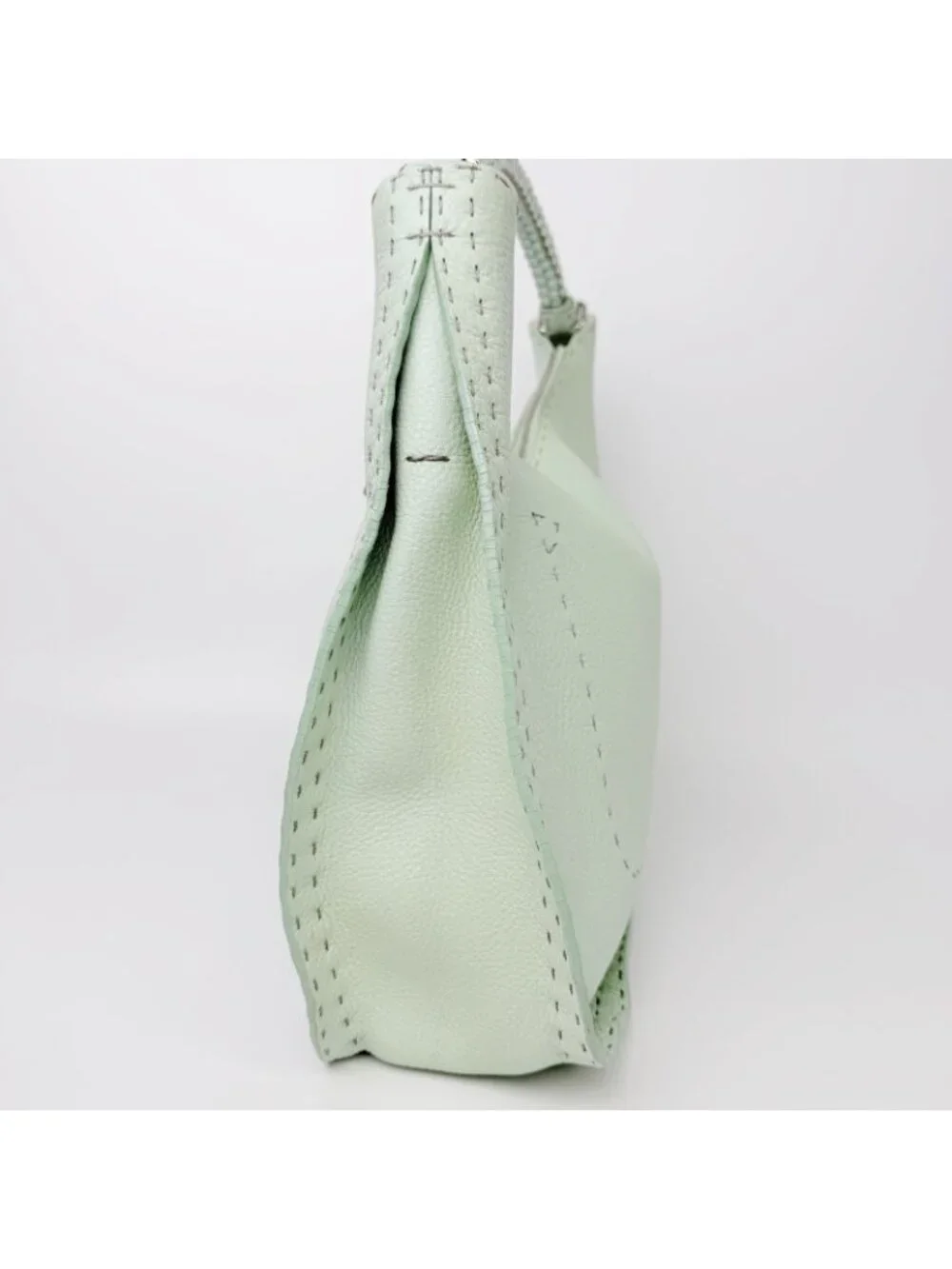 Fendi Selleria Stitch Shoulder Bag Leather Mint Green Silver Vintage